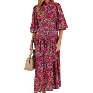 NEW Fate Berry Paisley High Neck Tiered Maxi Dress $88